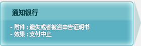 通知银行, 附件:遗失或者被盗申告证明书, 效果 :支付中止