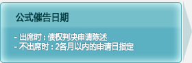 公式催告日期, 出席时:债权判决申请陈述, 不出席时:2各月以内的申请日指定정