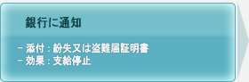 銀行に通知, 添付:紛失又は盗難届証明書, 効果 :支給停止